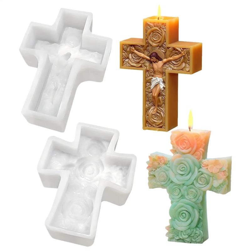 Flower Cross Jesus Silicone Ca - Candle Making Party 评论和价格