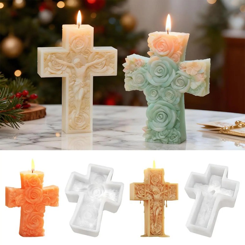Flower Cross Jesus Silicone Ca - Candle Making Party 评论和价格