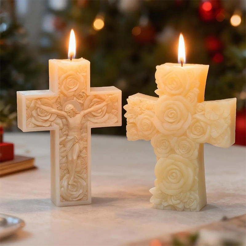 Flower Cross Jesus Silicone Ca - Candle Making Party 评论和价格