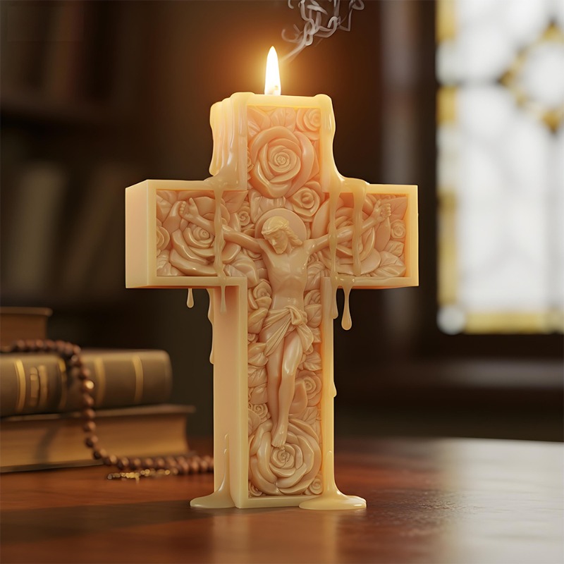 Flower Cross Jesus Silicone Ca - Candle Making Party 评论和价格